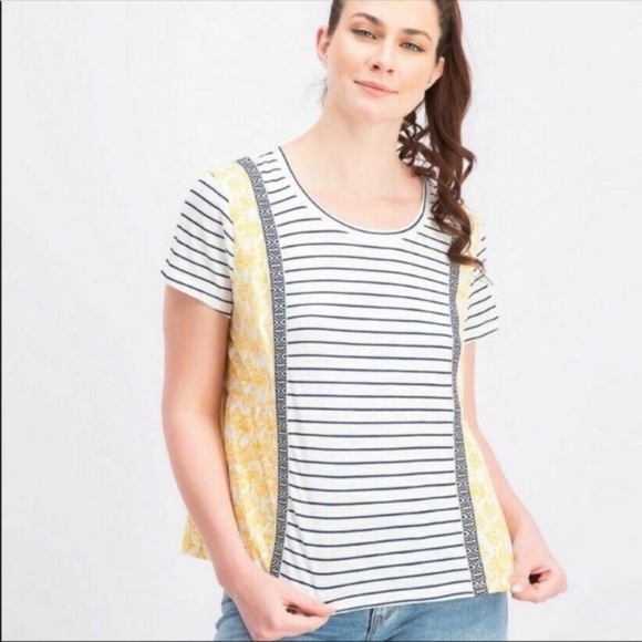 NEW Style & Co Plus Yellow Tee Shirt Top Short Sleeves Mixed Print Size 1X - Picture 3 of 8